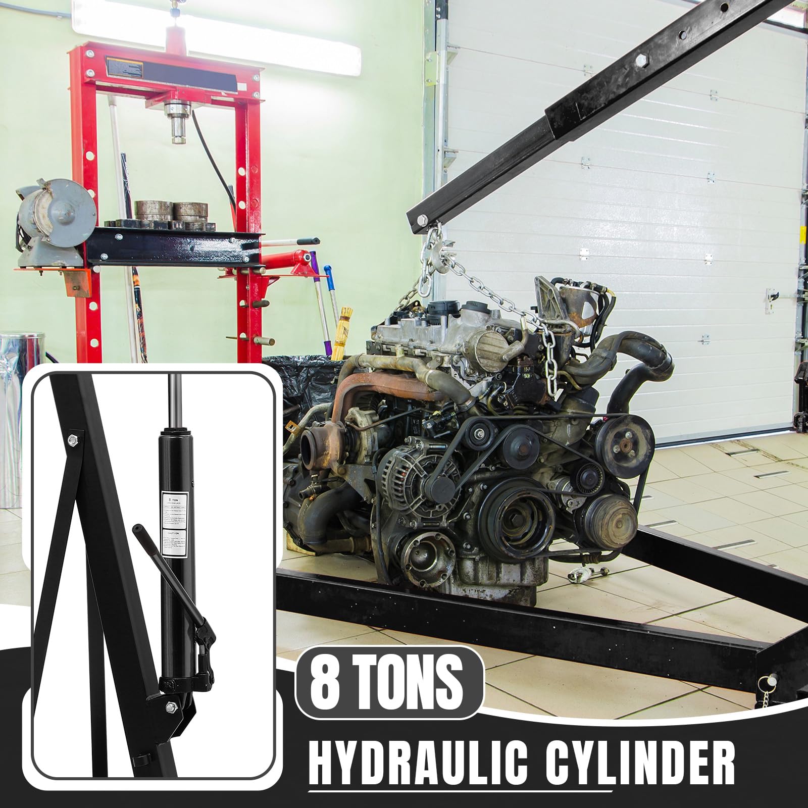 4400LBS Engine Hoist, Folding Hydraulic Hoists Cherry Picker, Heavy Duty Engine Crane Lifter, Orange,black,red,yellow