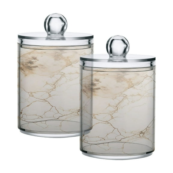 2 Pack Qtip Holder Dispenser Gray White Marble Clear Plastic Storage Apothecary Jars for Cotton Swabs Balls Pads Floss