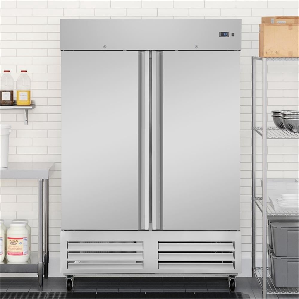 Pemberly Row 54" Commercial Two-Door Convertible Reach in Refrigerator in Silver
