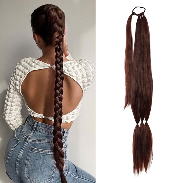 Extensión larga, extensiones de cabello suave de fibra sintética de alta temperatura recta de bricolaje de cabello, Marron oscuro Fernando Extensión de cola de caballo