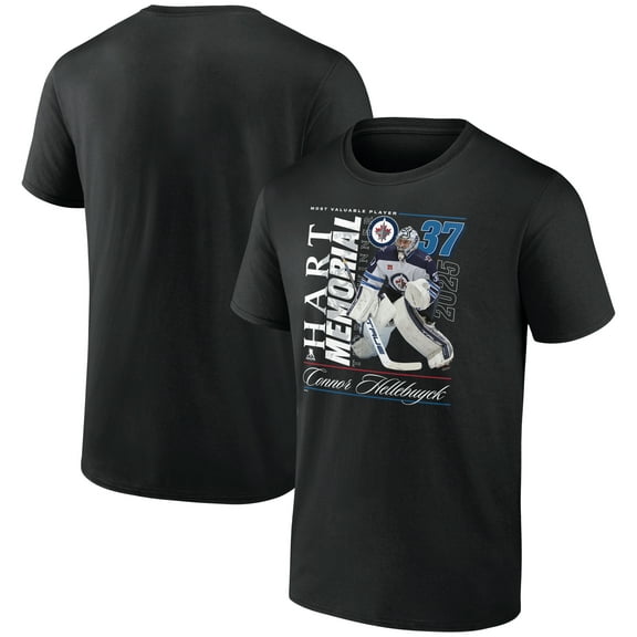 Men's Connor Hellebuyck Black Winnipeg Jets 2025 Hart Trophy Winner T-Shirt