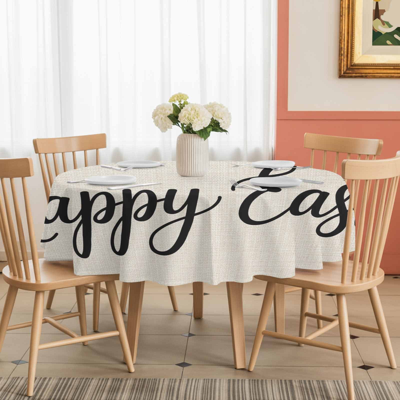Round Tablecloth Happy Easter Waterproof Oil Proof Polyester Table Cloth Cover Decor for Home Dining Outdoor,Patio,Parties, 54" Dia. Easter Bunny Tails Beige