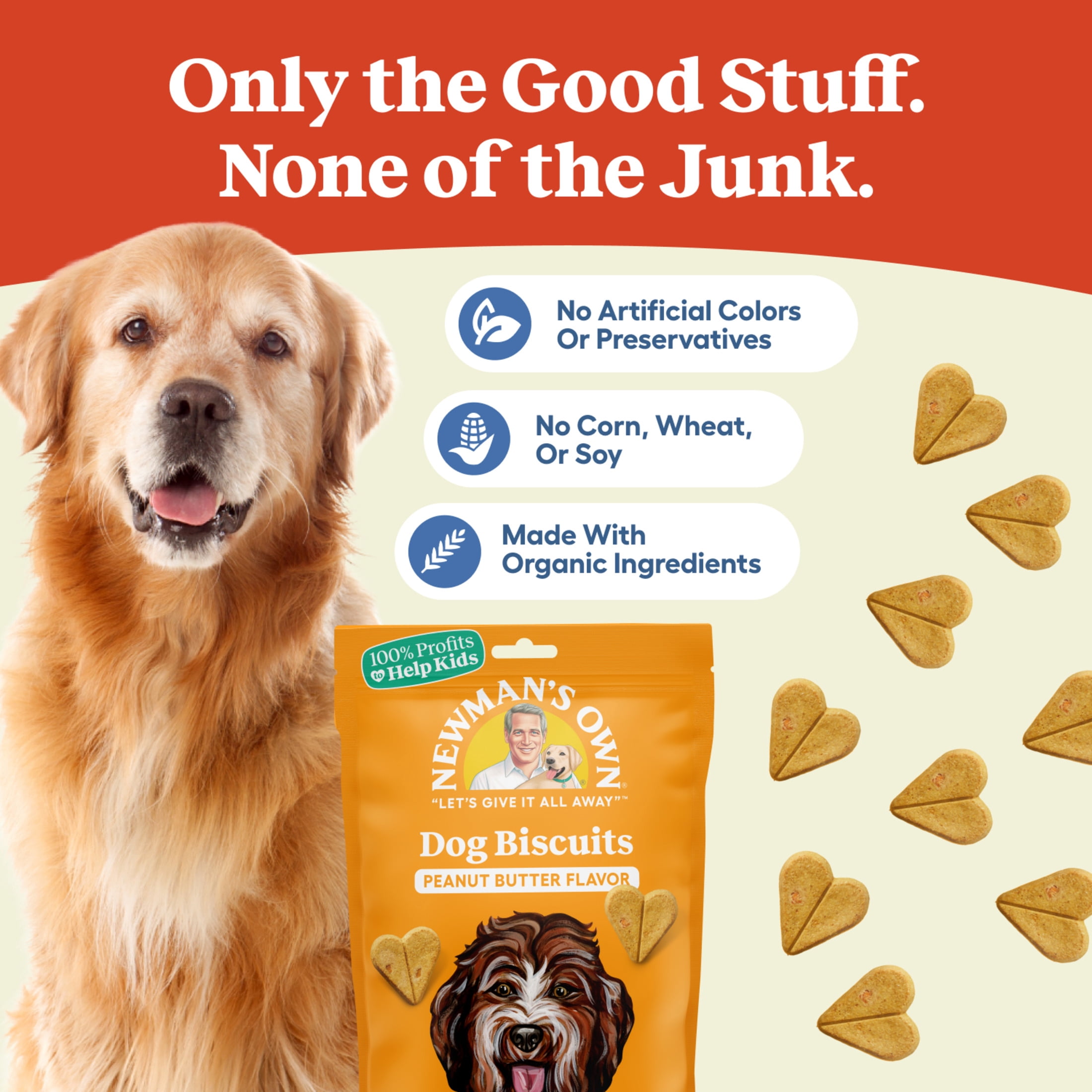 (2 pack) Newman's Own Peanut Butter Dog Biscuits - Oven Baked Crunchy Dog Treats, 10 oz Bag