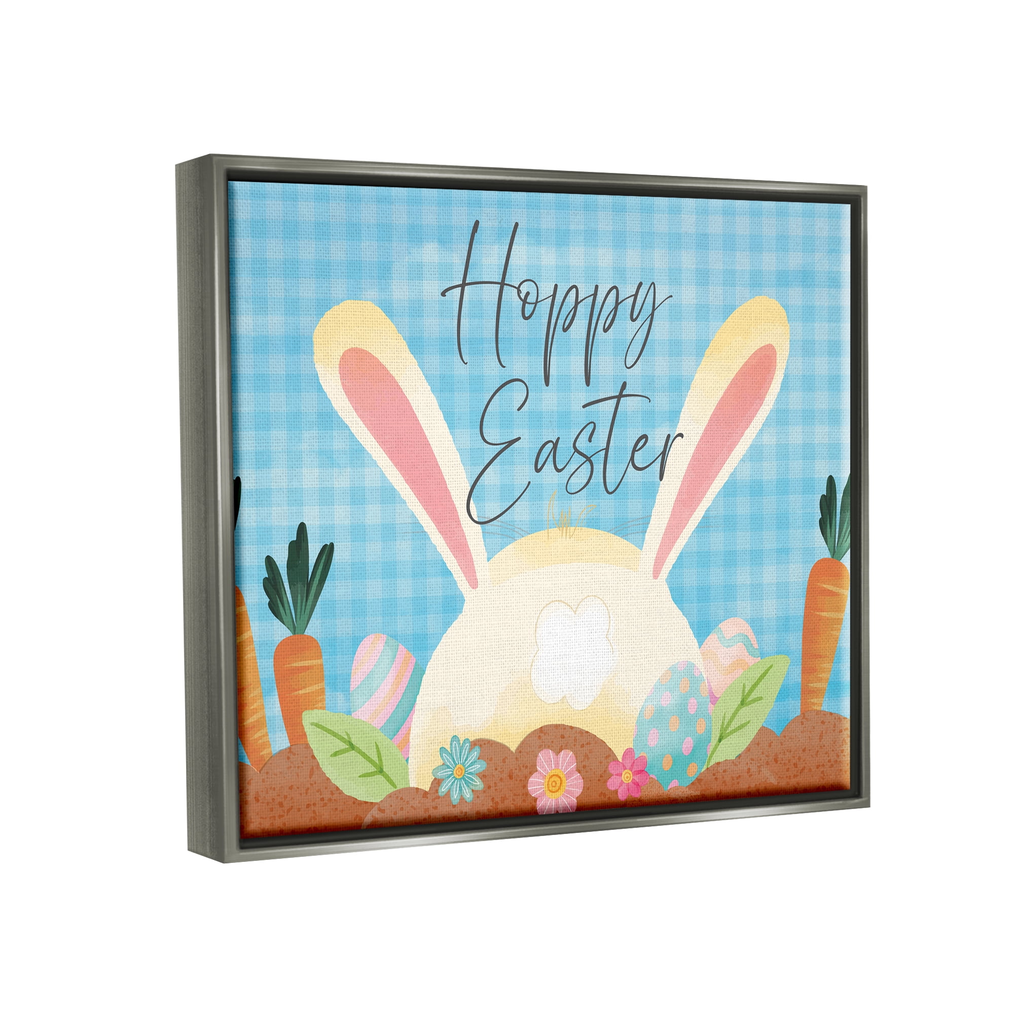 Stupell Happy Easter Spring Carrot Garden Holiday Painting Gray Floater Framed Art Print Wall Art