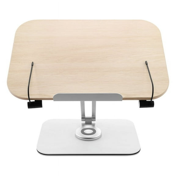 Book Stand for Reading, Adjustable Bracket with 360° Rotating Base & Page Clips, Foldable Desktop