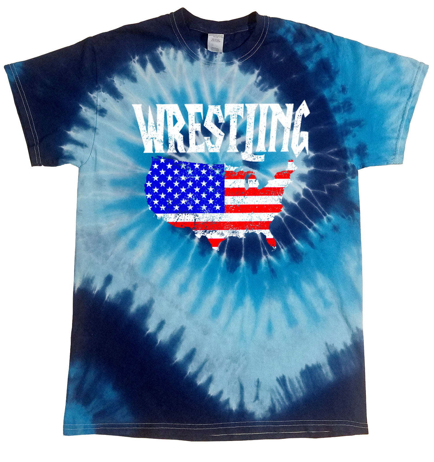 Men's Wrestling US Flag Map KT T28 Blue T-Shirt Large Blue 