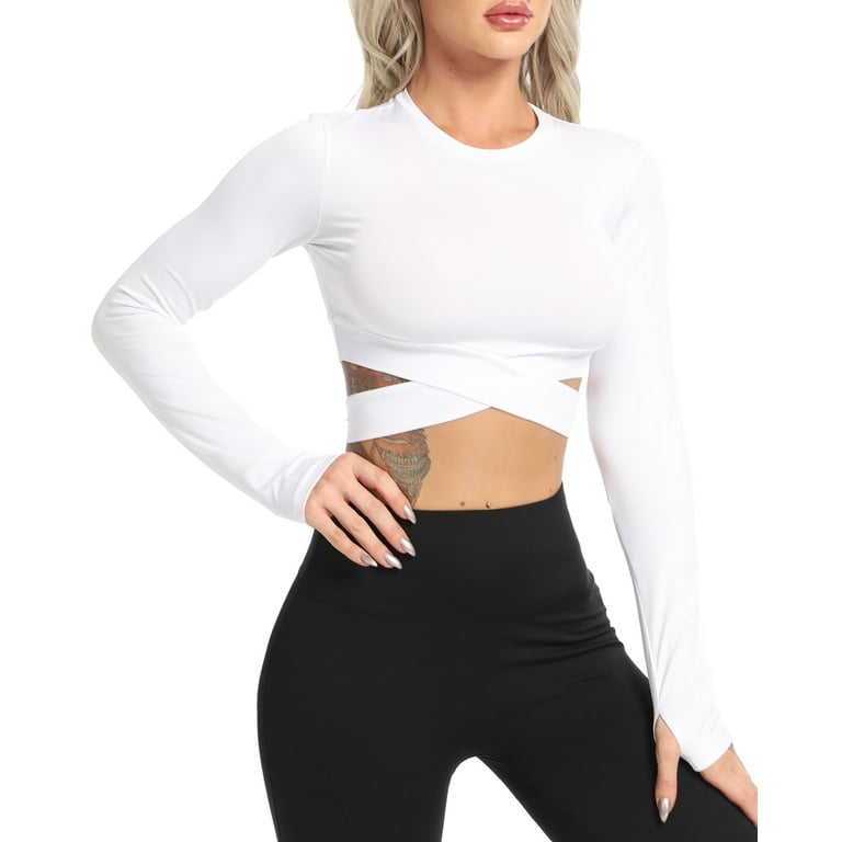 uitvinding Soedan Geestelijk SEASUM Long Sleeve Workout Shirts for Women Cool-Dry Sports Crop Tops  Lightweight Athletic Clothes Fitness Yoga Shirts with Thumb Holes White L -  Walmart.com