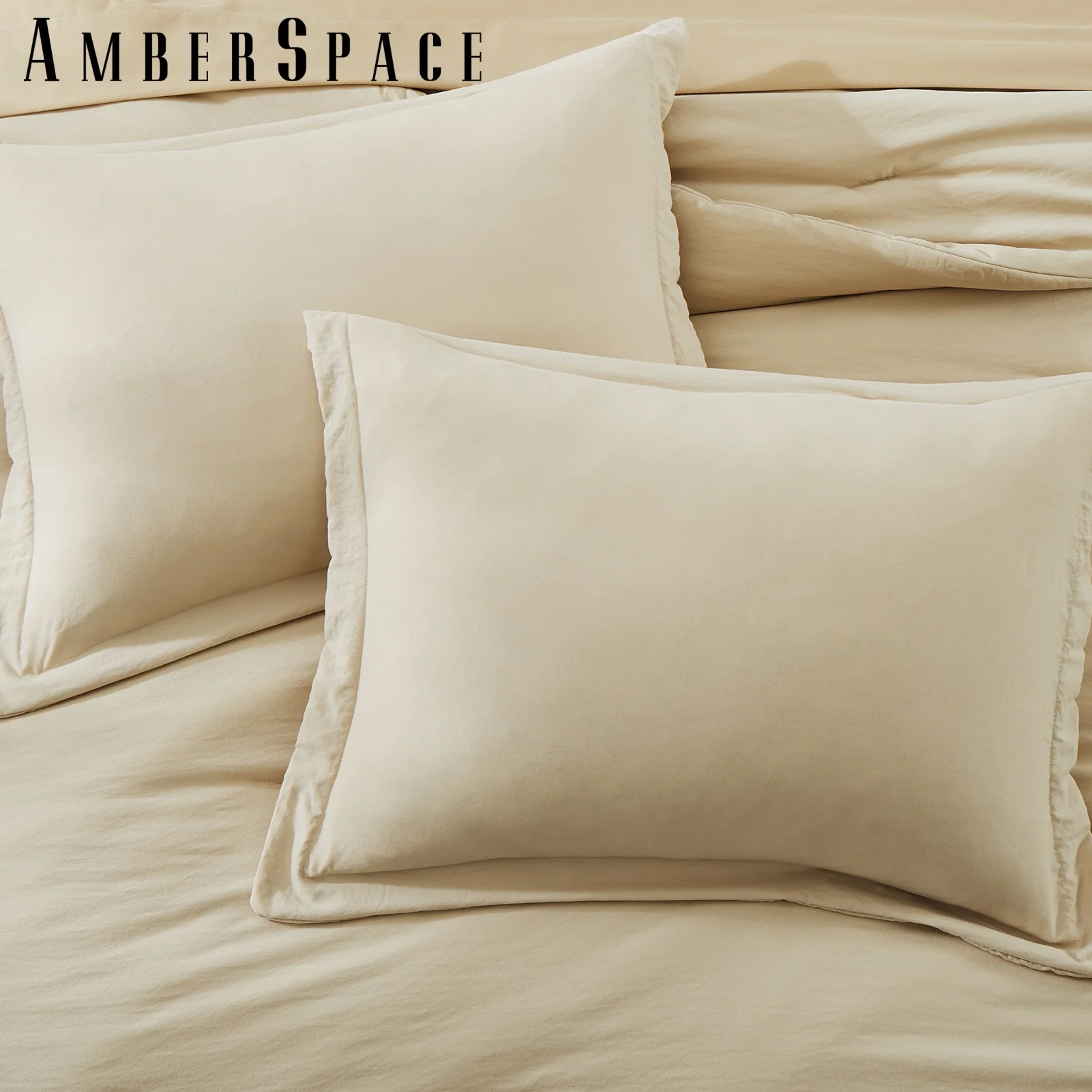 Amberspace Prewashed fabric 5-piece Bed in a Bag Comforter Set with Sheets,Beige,Twin-XL