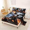 thumbnail image 2 of Metsweet Wildlife Dragon Queen Sheets 4 Pieces, Abstract Flame Queen Sheet Sets, Black Orange Gray,1 Fitted Sheet, 1 Flat Sheet and 2 Pillowcases, 2 of 5
