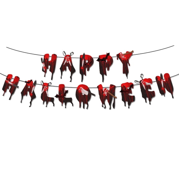 NovaStitch Halloween Banner 10ft Bloody HAPPY HALLOWEEN Bunting with Hanging Cutouts for Halloween Decorations Indoor House Wall Decor Party Decoration Hanging Flags