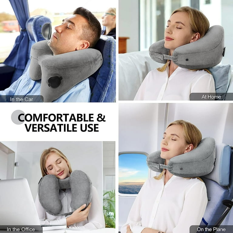 H Shaped Neck Pillow for Travel Inflatable Airplane Pillow Comfortably Supports Head Neck and Chin Inflatable Travel Pillow with Portable Drawstring