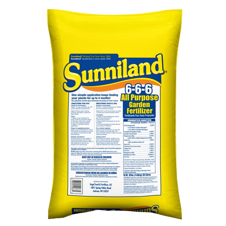 Sunniland 6-6-6 Lawn Fertilizer, 33 lb. Bag - Walmart.com
