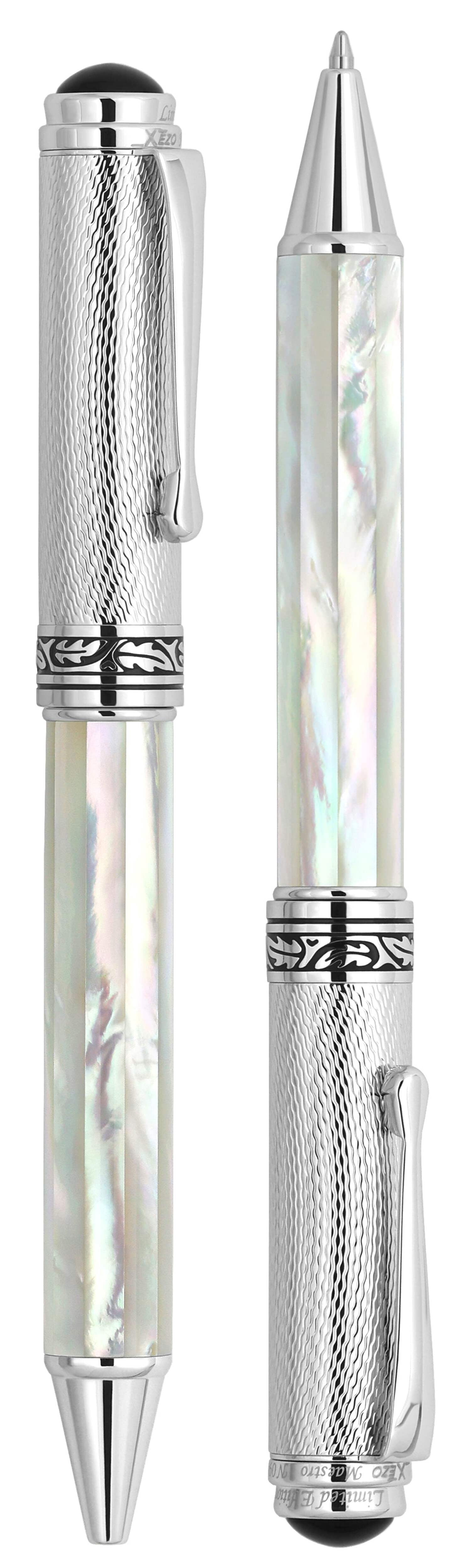 Xezo Xezo Maestro® Oceanic White Mother of Pearl Rollerball Pen - Chrome Cap