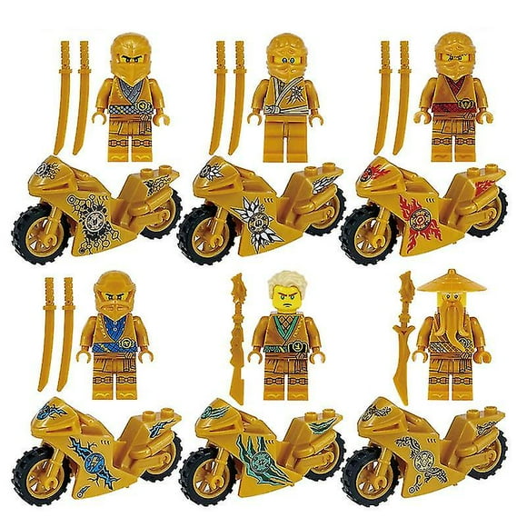 Golden Ninja Motorcycle 6 Children"s Assembled Building Block Toys With Weapons