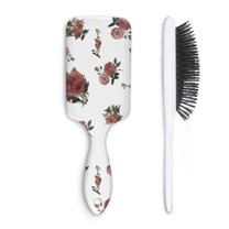 Hair Brush Red Flower on White Cushion Base Hair Brushes Touch Paddle Rectangle Hairbrush