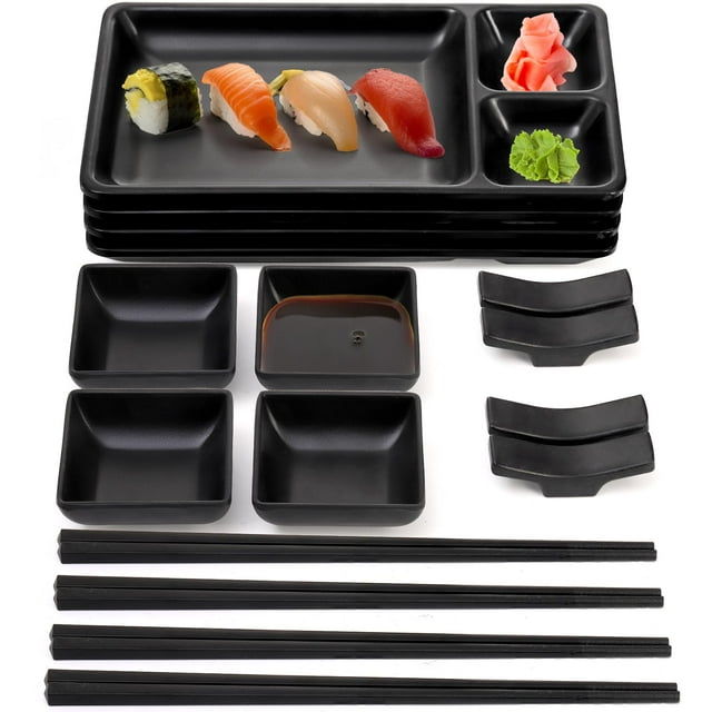 Juego de platos de sushi Pumtus, 16 piezas de melamina con plato para salsa