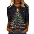 thumbnail image 2 of Tops for Women Christmas Print 3/4 Sleeve Round Neck Three Quarter Sleeve Loose T-shirt,Womens Tops Plus Size Multicolor XXL, 2 of 5