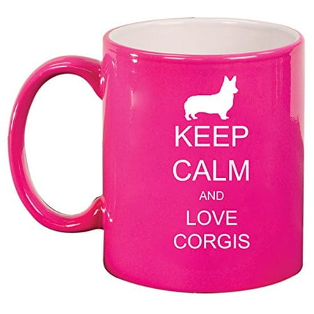 

Ceramic Coffee Tea Mug Cup Keep Calm and Love Corgis (Pink)