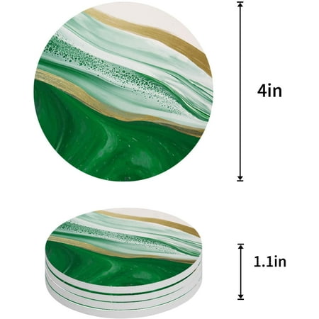 

FMSHPON Green Gradient Marble Watercolor Pattern Set of 6 Round Coaster for Drinks Absorbent Ceramic Stone Coasters Cup Mat with Cork Base for Home Kitchen Room Coffee Table Bar Decor