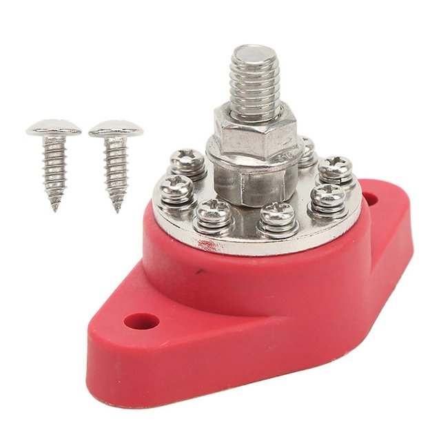 M10 Red 3/8" Single Stud Power Distribution Terminal 12V/48V Battery Junction Terminal Bus Bar Stud for Cars RVs Boats Trucks