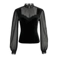 thumbnail image 6 of Women's Corset Velvet Turtleneck Lace Long Sleeve Ruffle Slim Fit Vintage Casual Elegant Corset - Mesh Sheer Crew Neck Shirts Sexy Spring Going Out Blouse Black L, 6 of 9