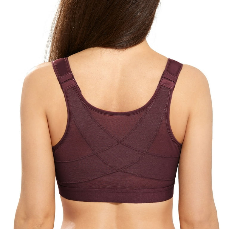 DELIMIRA Women's Full Coverage Front Closure Wire Free Back Support Posture  Bras For Woman Unlined Bras - Walmart.com