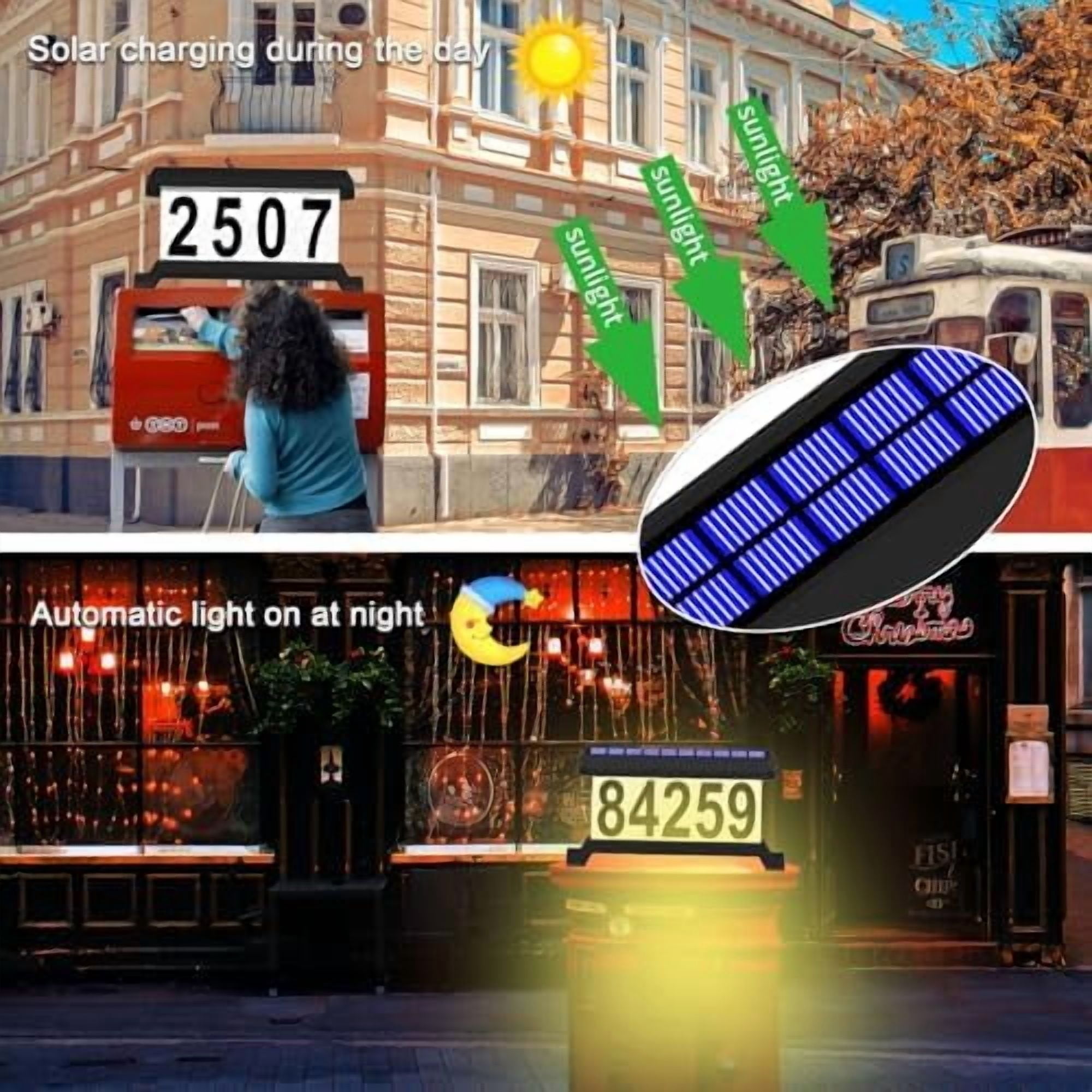 Lighted Mailbox Numbers, Double sided Solar House Numbers for Outside, Waterproof Double Color, Solar Modern Address Sign Solar Powered for Mailbox(solar double color)