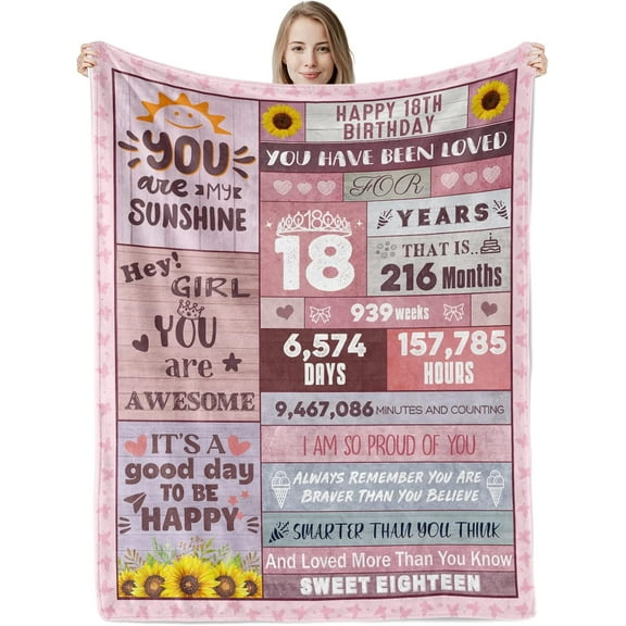 18th Birthday Gifts Blanket for Her,18 Year Old Girl Birthday Gifts Blankets 18th Birthday Decorations Blanket Best Gifts Ideas for 18 Year Old Girl Teen Girl Gifts Throw Blankets 50"X60"