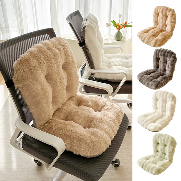 Winter Plush Office Chair Cushion with Backrest 31.5x17.7in Thick Non Slip Seat Cushion Foldable Chair Pads for Dining Chairs with Straps for Home Dorm by PALIFEUR