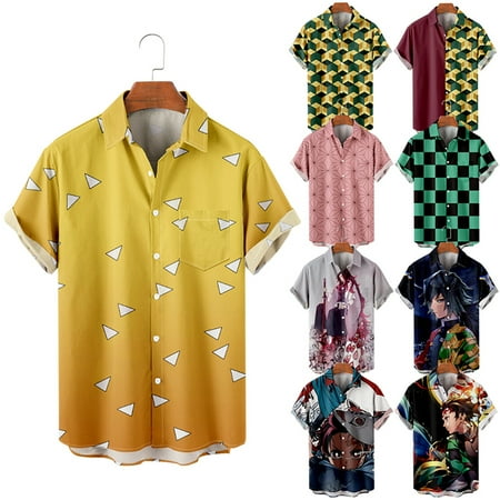 

MLFU Demon Slayer Men s Women s Short Sleeve Button Up Shirts Vintage Printed Tee Shirts Funky Blouses For Men Youth