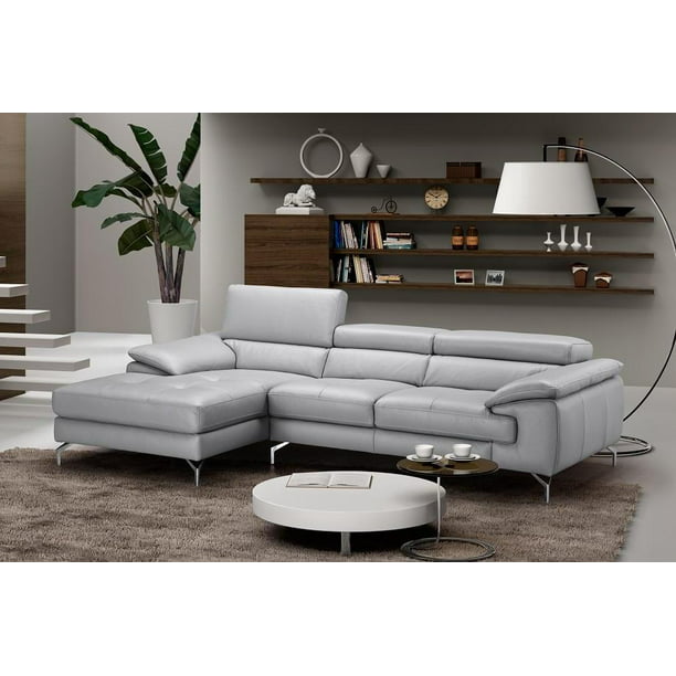 Modern Grey Premium Italian Leather, Grey Leather Sectional Sofa With Chaise