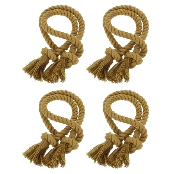 4Pcs Rope Curtain Tiebacks, 30" Polyester Tassel Curtain Holdback, Light Brown
