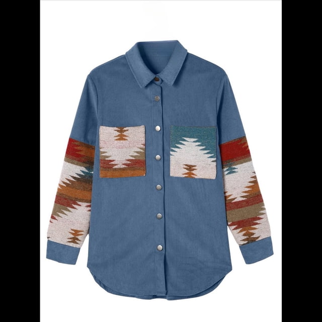 Camisa de Franela de para Mujer, Larga, Botones, Chaqueta Holgada con Bolsillos Azul S