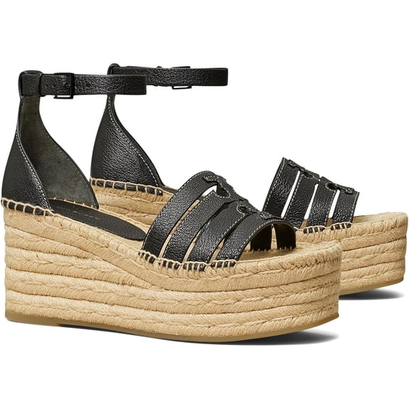 Tory Burch Women's 80 mm INES Cage Wedge Espadrille Platform, Perfect Black Shoes