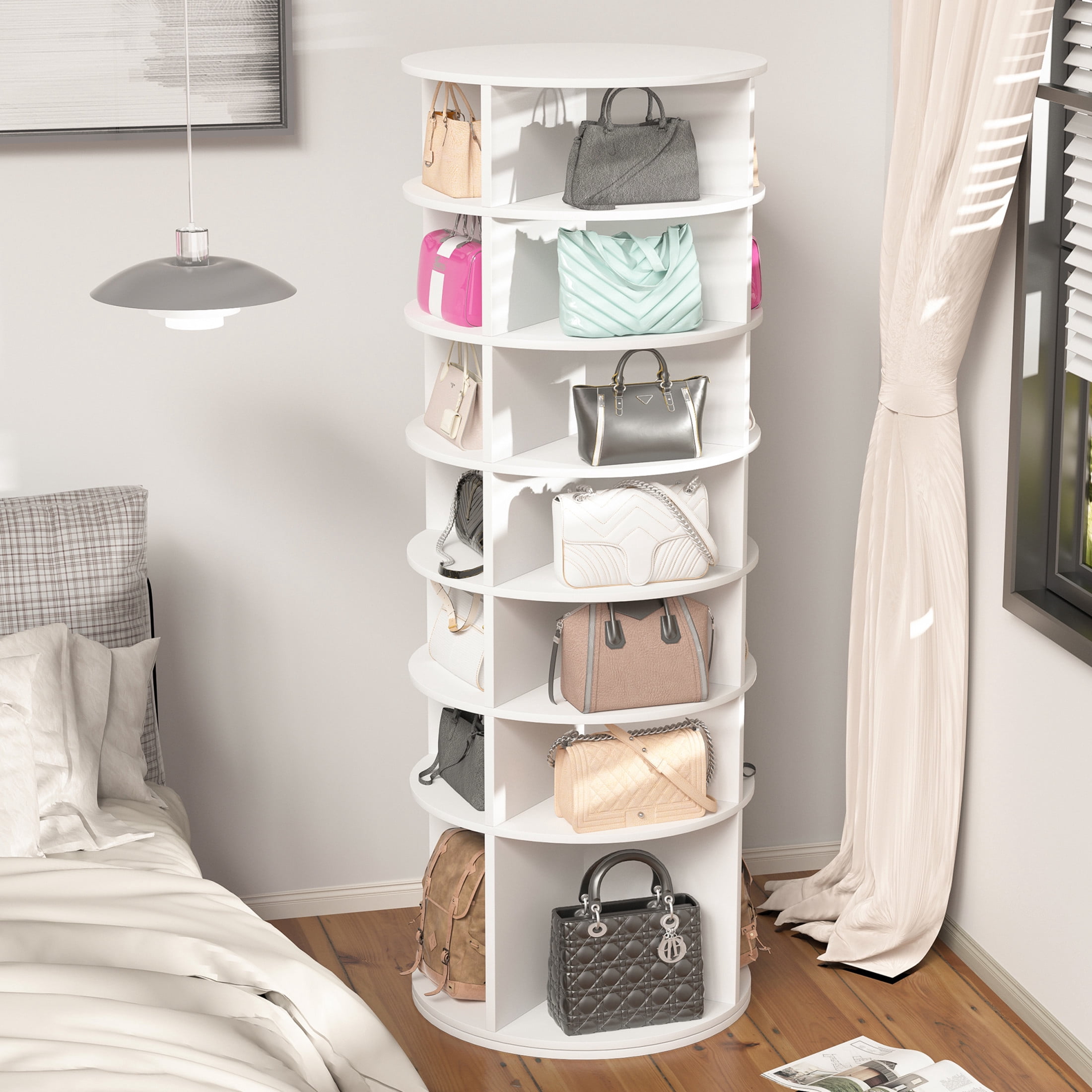 Noble House 7-Tier Rotating Shoe Rack Tower, 360° Freestanding Shoe Organizer, White