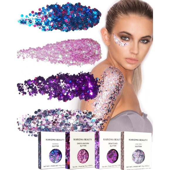 Paquete de purpurina KARIZMA Enchanted, 4 unidades gruesas de 10 g, para mujeres y hombres