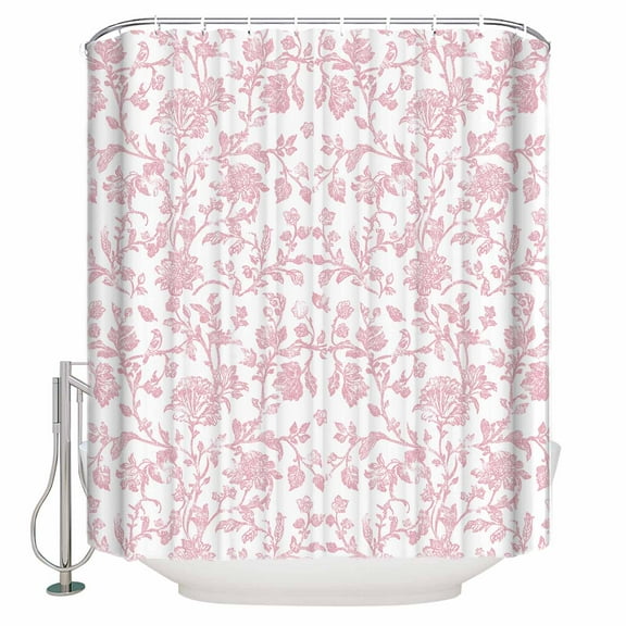 Light Pink Floral Paisley Shower Curtain, 60" x 72", Boho Leaf Vintage Farmhouse Linen Waterproof Bathroom Curtain Washable Shower Curtain Set with 12 Hooks