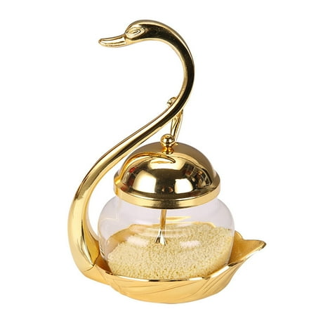 

SUKIY Condiment Pot Seasoning Container Spice Glass Jar Swan Rack With Serving Spoon