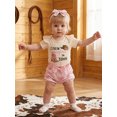 thumbnail image 4 of BemeyourBBs Western Baby Girls Summer Clothes Newborn Baby Girl Cowgirl Outfits I'm the New Cowgirl in the Town Letter Print Flying Sleeve Romper Boots Cowgirl Hat Print Shorts Headband Sets, 4 of 9