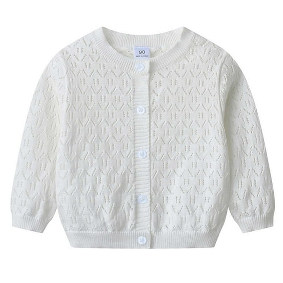 Zanarzt Cardigan en Tricot pour Bébé Fille, Cardigan pour Tout-Petit, Cardigan Tricoté Confortable et à la Mode pour Enfants, Cardigan Mince Uni pour Filles, Veste Cardigan Blanche, 3-4 Ans