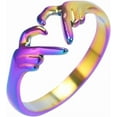 thumbnail image 2 of Stainless Steel Adjustable Size Heart Shaped Hand Language Weddding Promise Anniversary Statement Ring, 2 of 2