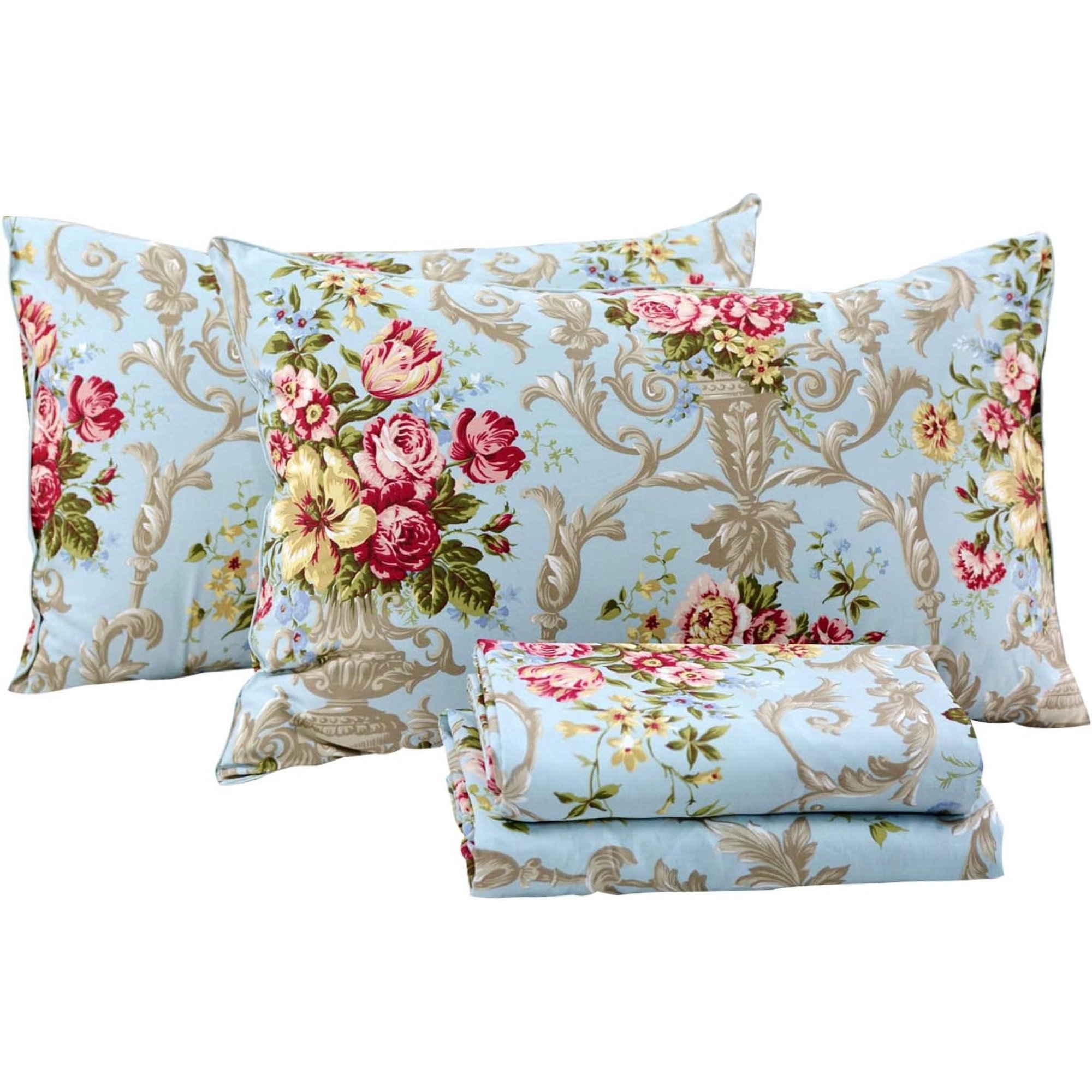 Menae Moon Peony Sheets Set 4-Piece 800 Thread Count Blue Floral 100% Egyptian Cotton Sheet Sets, Queen - Deep Pocket