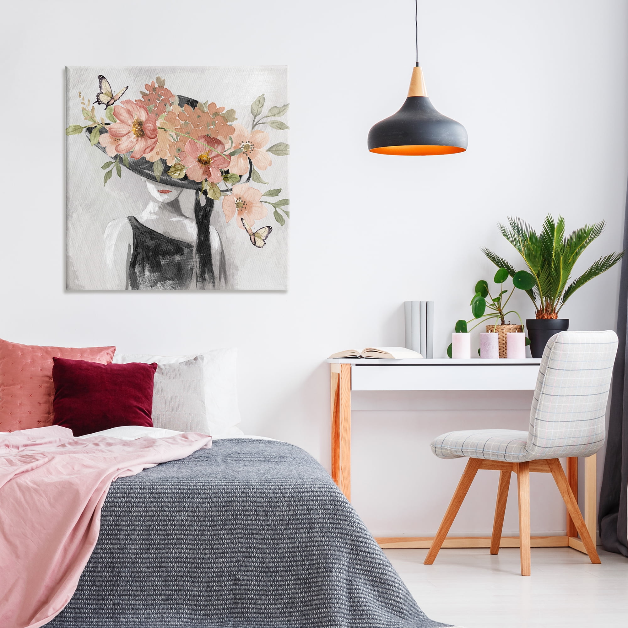 Stupell Industries Pink Floral Hat People Painting Wrapped Canvas Art Print Wall Art, 36 x 36