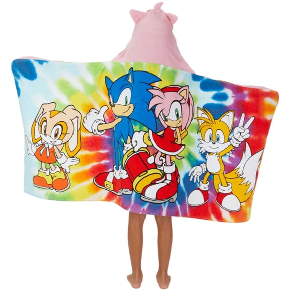 Franco Kids Sonic Amy Girls Bath Hooded Towel, Cotton 24" x 50"