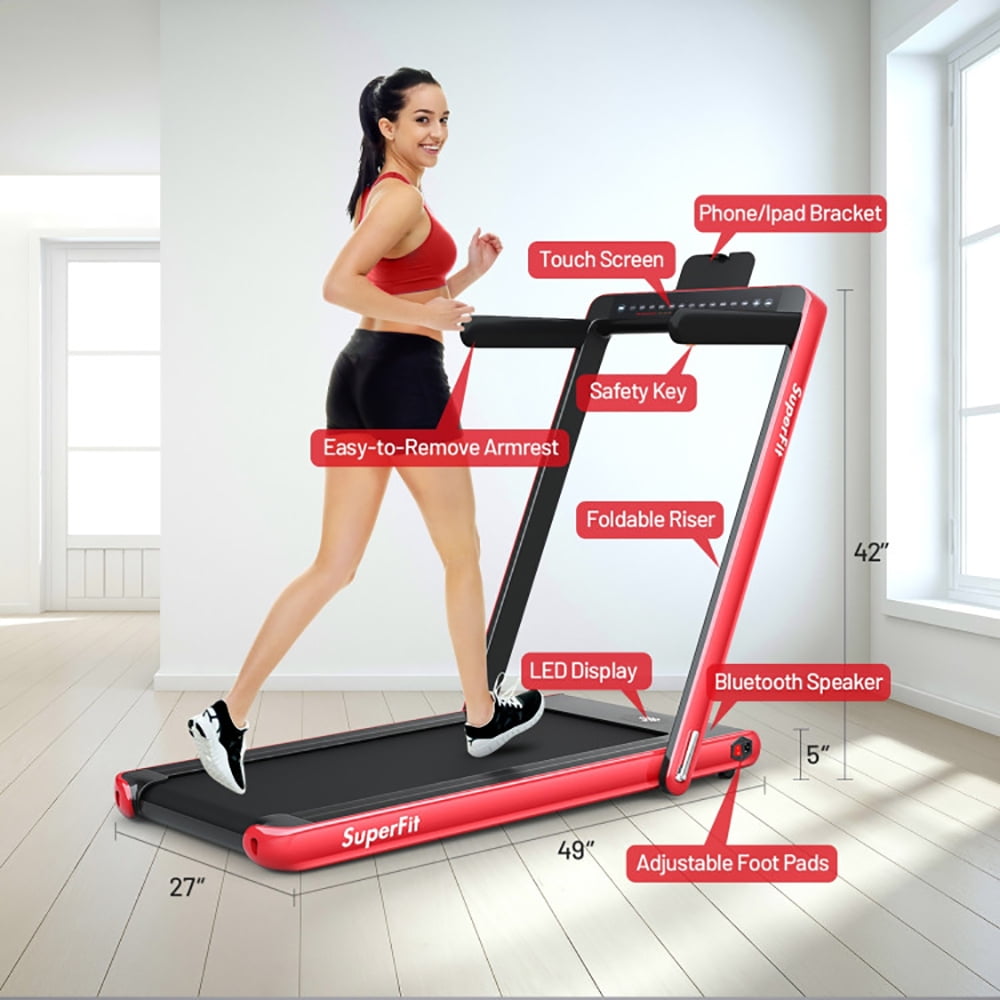 Yardi Yard 2-in-1 Electric Motorized Health and Fitness Folding Treadmill with Dual Display and Speaker-Red, Treadmill for Walking & Running
