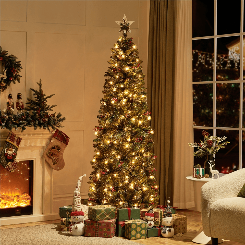 Alden Design 6ft Pre-lit Artificial Christmas Tree with Pinecones, Green