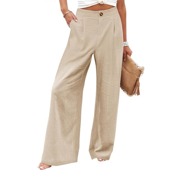 JUUNthy Wide Leg Pants for Womens, High Rise Lightweight with Pockets Pull On Vacation Casual Palazzo Trousers Khaki XL