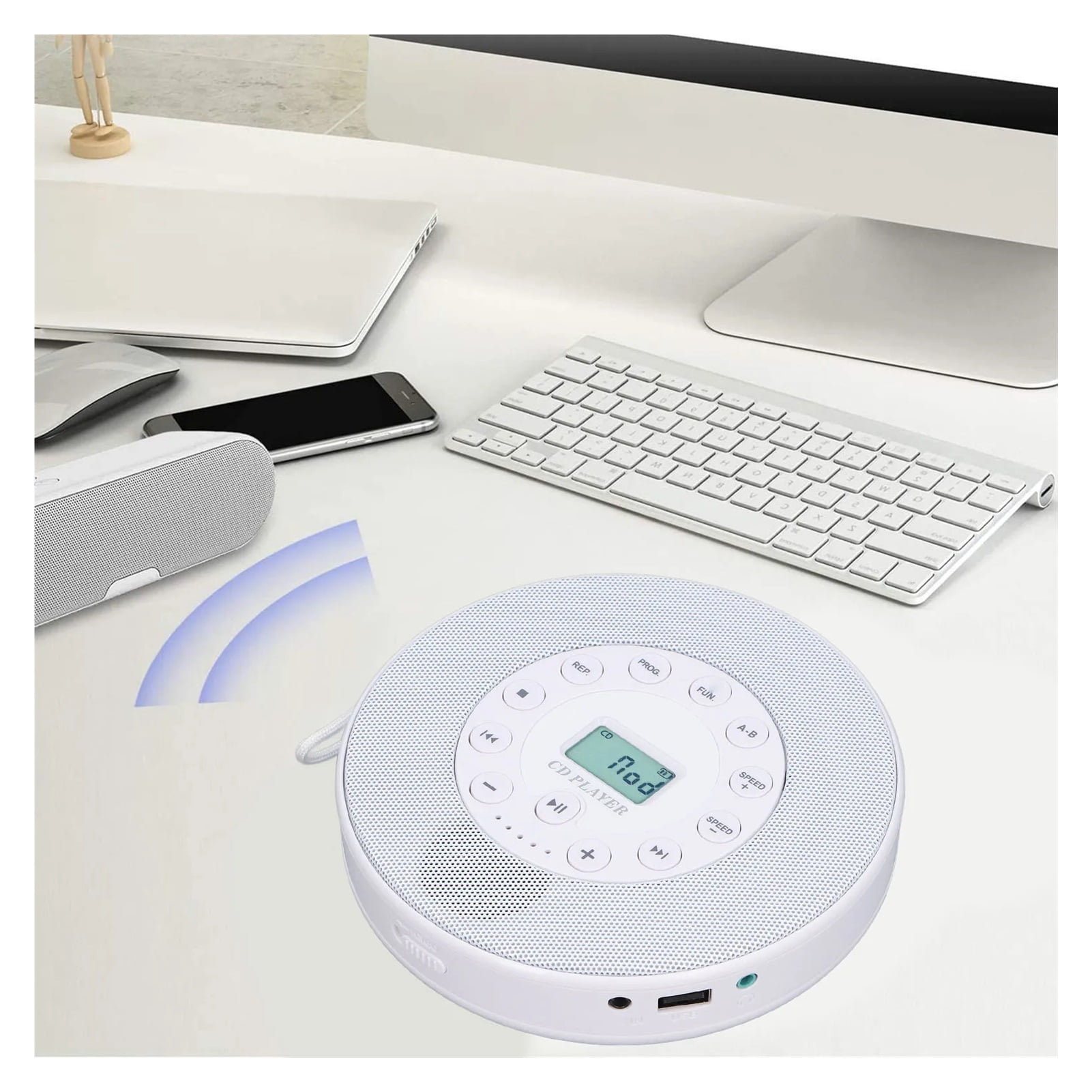 Bluetooth Portable CD Player Rechargeable CD Player Built in Speaker Microphone Memory Playing ABS