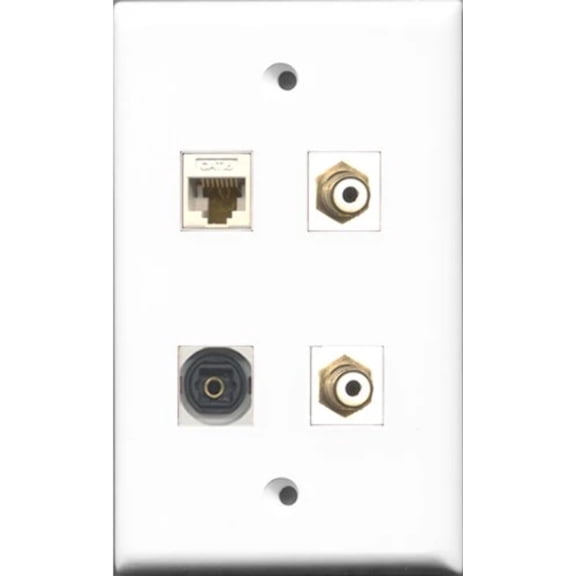 RiteAV - 2 Port RCA White and 1 Port Toslink and 1 Port Cat6 Ethernet White Wall Plate