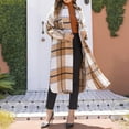 thumbnail image 2 of LWavelet Oversized Plaid Longline Shirt Jacket Women Stylish Fall Casual Lightweight Layered Outerwear Khaki 2XL, 2 of 6